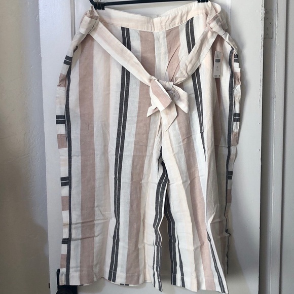 ANTHROPOLOGIE Shorebound Striped Linen Wide-Leg Cropped Pants - Picture 5 of 9